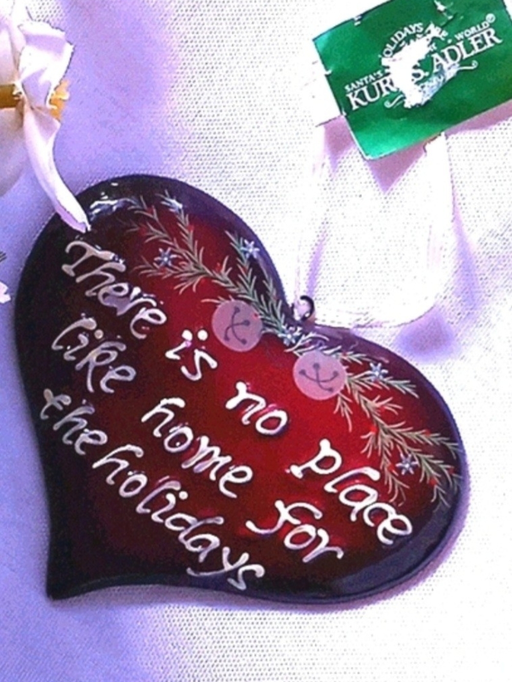 Kurt Adler Red Heart Ornament with Hand-Painted Greenery